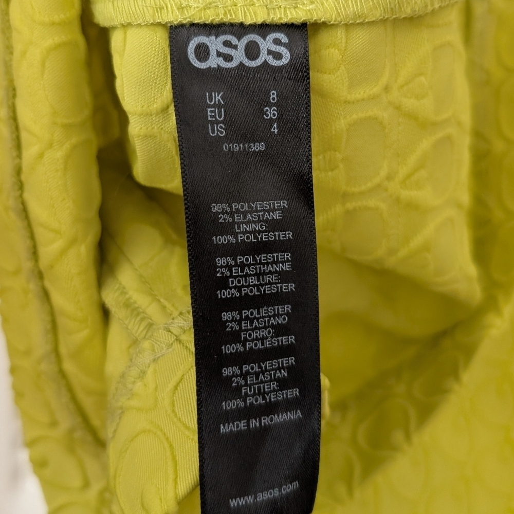 Asos Bright Yellow Textured Print Mini Dress - Picture 6 of 9